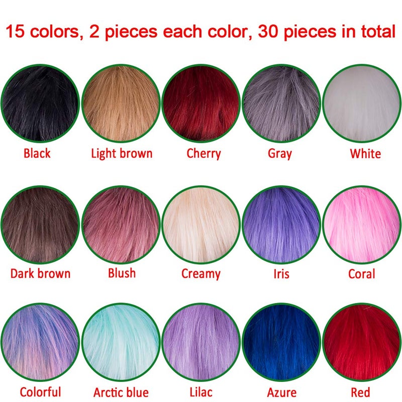 SIQUK 30 Pieces Faux Fox Fur Pom Pom with Elastic Loop Fluffy DIY Knitting Hat Pom Pom Faux Fur Pom Pom for Hats Beanies Scarves Gloves Keychains Bags Accessories (15 Colors, 2 Pcs/ Color) - Image 2